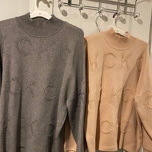 Calvin Klein Gray and Tan Turtleneck Tops